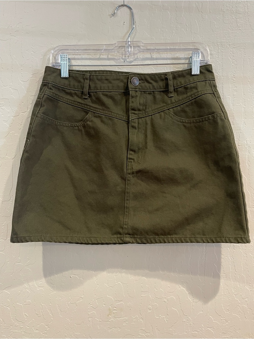 Forever 21 Olive Green Denim Mini Skirt Yoke Front 90s Style Army Green M